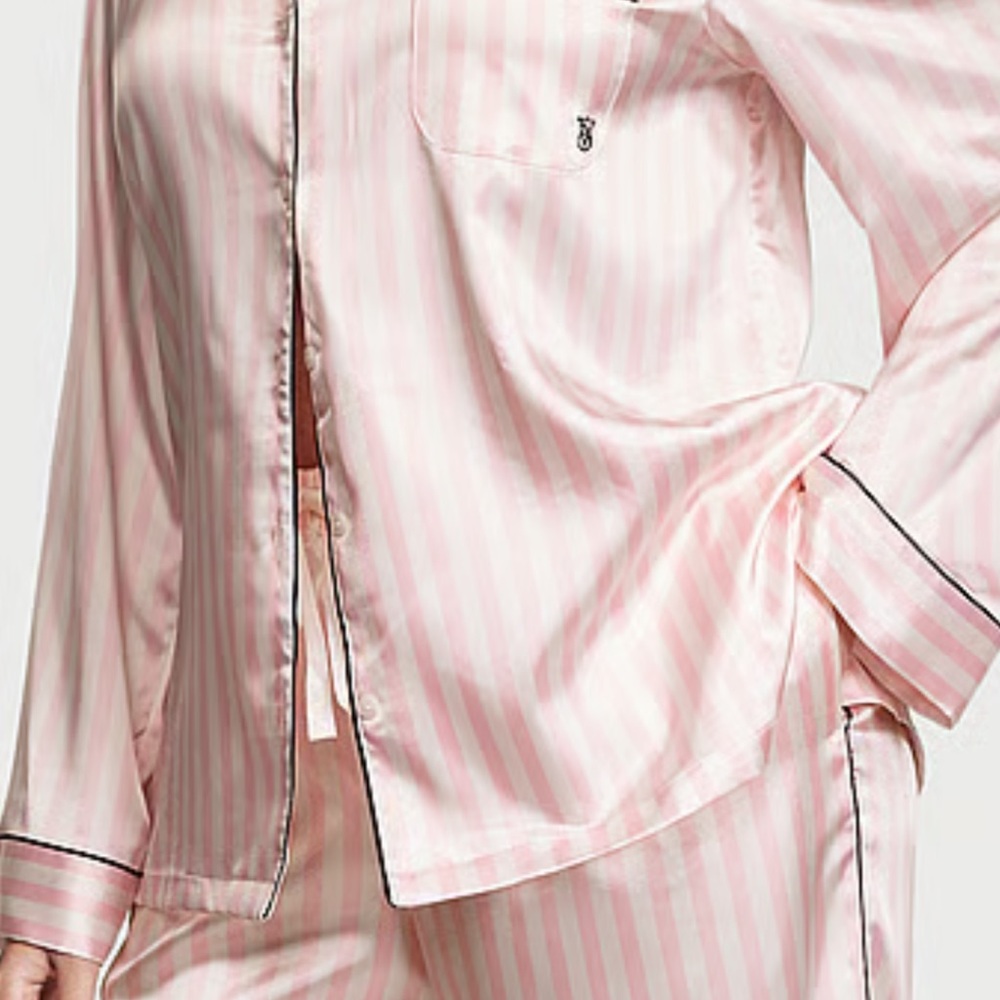 Victoria's Secret Pink Satin Pajama Set with Elegant Piping